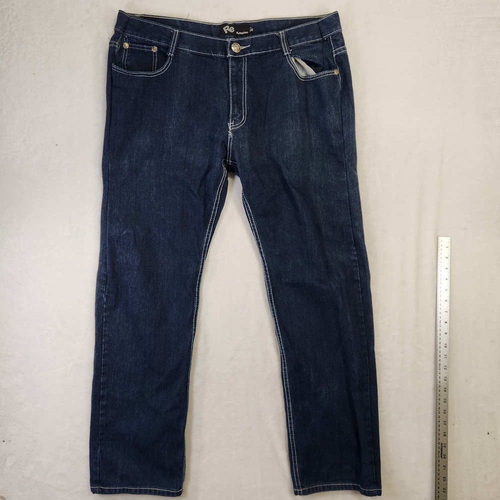 Reflexion Re Mens Blue Denim Jeans Contrast Stitch Embroidered‎ Pockets 40x31